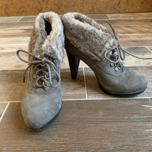 Limelight Gray Faux Suede Heeled Booties